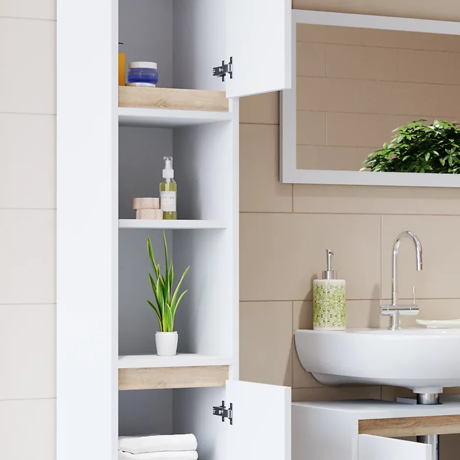 Vicco Meuble de rangement de salle de bain Blanc/Sonoma 30x190cm* Colonne De Salle De Bains