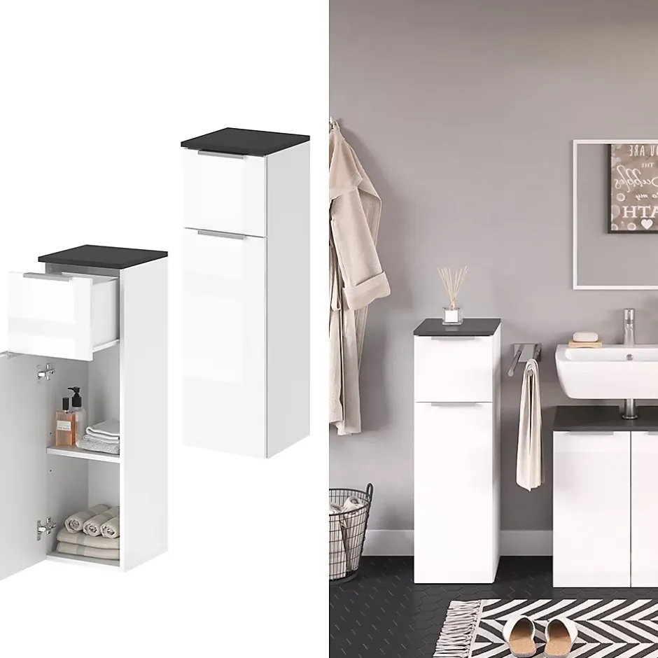 Vicco Meuble de rangement de salle de bain Blanc Haute brillance 30x95cm* Armoire De Salle De Bains