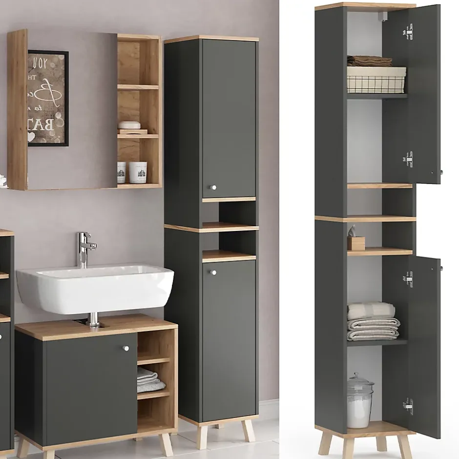 Vicco Meuble de rangement de salle de bain Anthracite 30x174cm