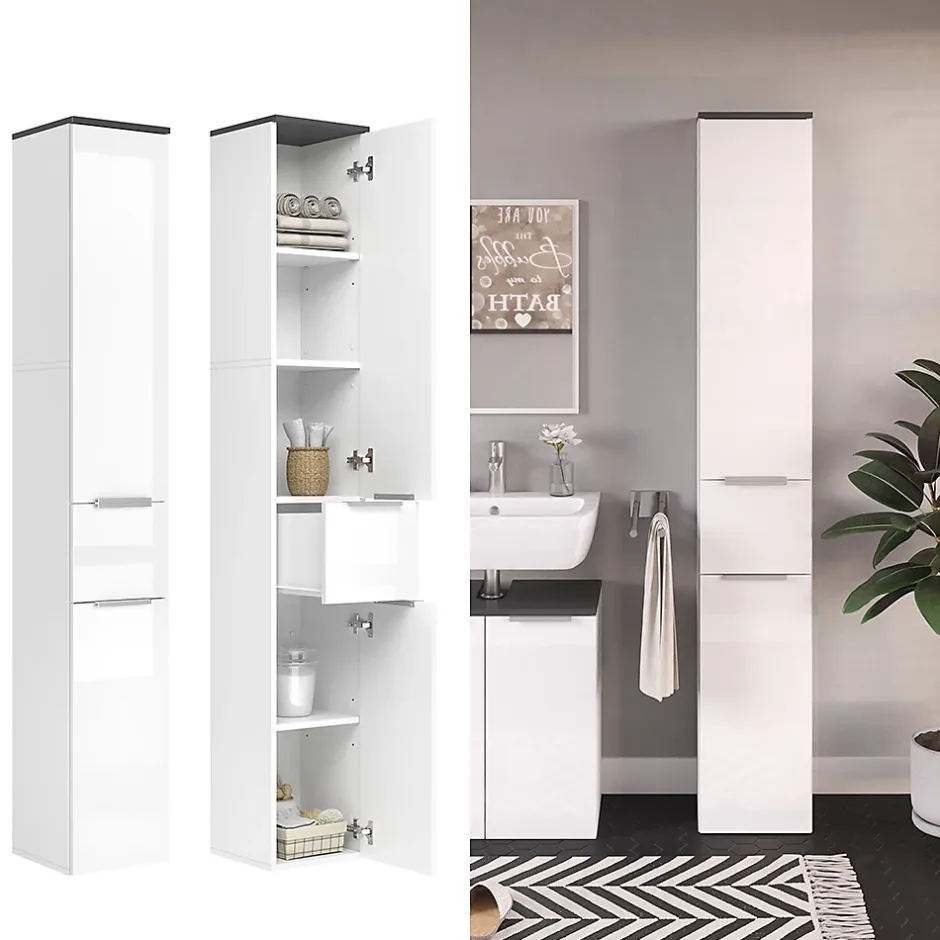 Vicco Meuble de rangement de salle de bain Blanc Haute brillance 30x190cm