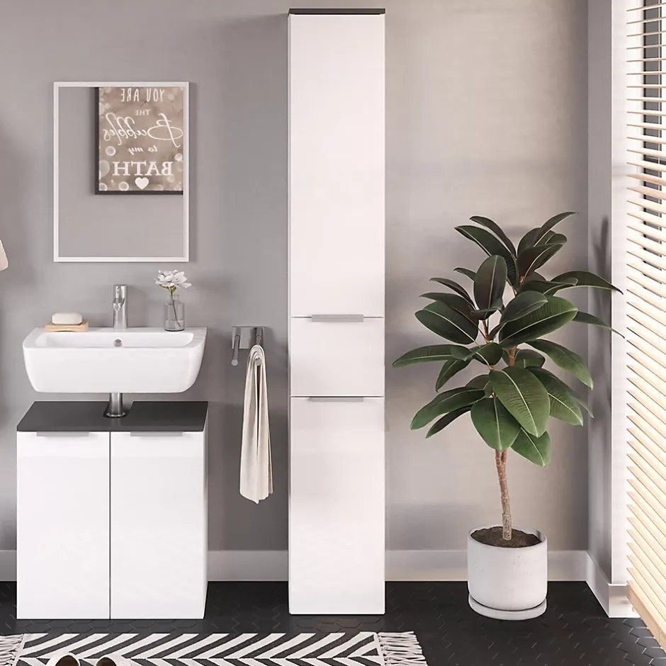 Vicco Meuble de rangement de salle de bain Blanc Haute brillance 30x190cm