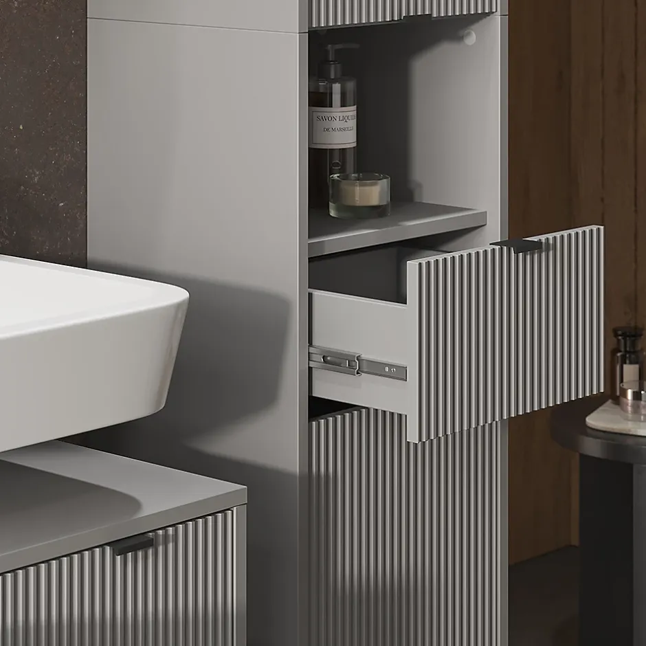 Vicco Meuble salle de bain Gris 40x190cm avec portes, et tiroir* Colonne De Salle De Bains