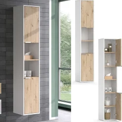 Vicco Meuble salle de bain Blanc 30x165cm avec portes, et compartiments ouverts* Colonne De Salle De Bains