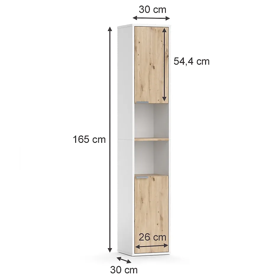 Vicco Meuble salle de bain Blanc 30x165cm avec portes, et compartiments ouverts* Colonne De Salle De Bains