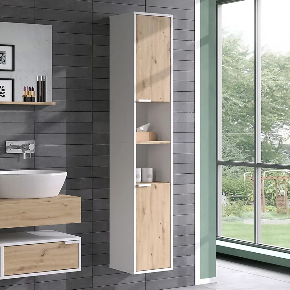 Vicco Meuble salle de bain Blanc 30x165cm avec portes, et compartiments ouverts* Colonne De Salle De Bains