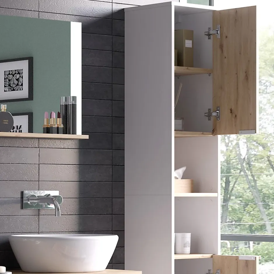 Vicco Meuble salle de bain Blanc 30x165cm avec portes, et compartiments ouverts* Colonne De Salle De Bains