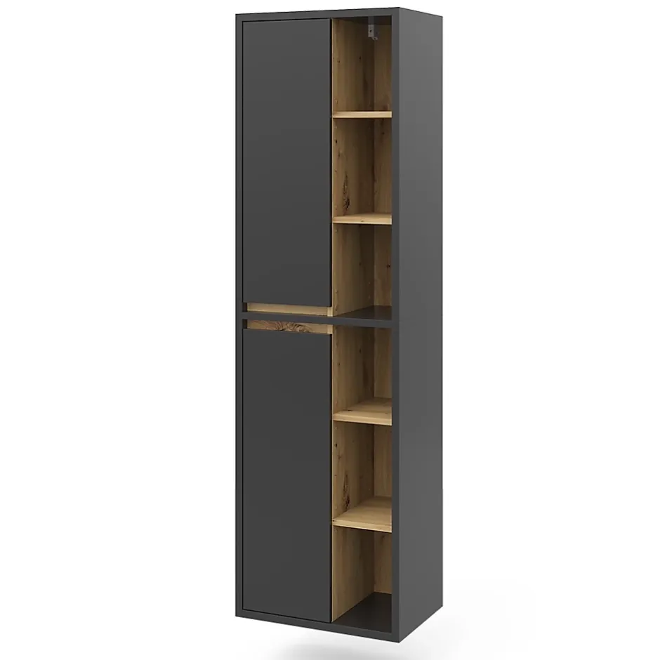 Vicco Meuble salle de bain Anthracite 50x170cm avec portes, et compartiments ouverts