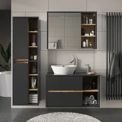 Vicco Meuble salle de bain Anthracite 50x170cm avec portes, et compartiments ouverts