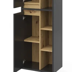 Vicco Meuble salle de bain Anthracite 50x170cm avec portes, et compartiments ouverts