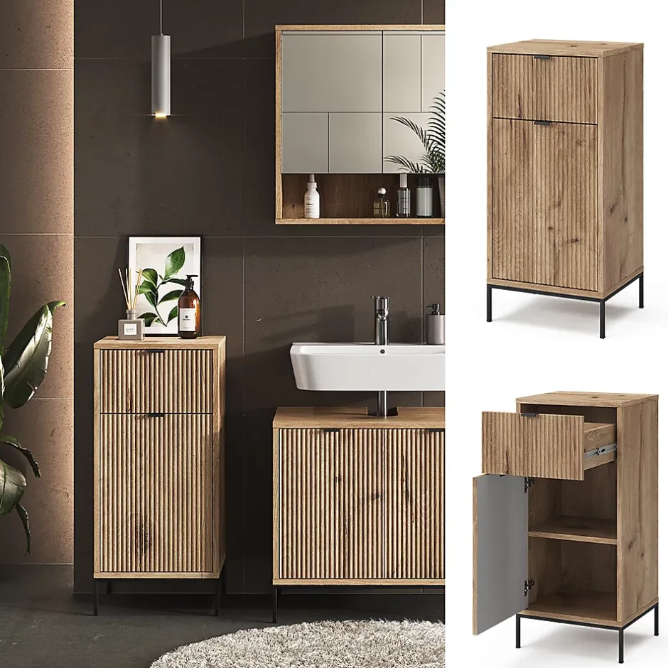Vicco Meuble salle de bain Chêne Viking 40x87cm avec porte et tiroir* Armoire De Salle De Bains