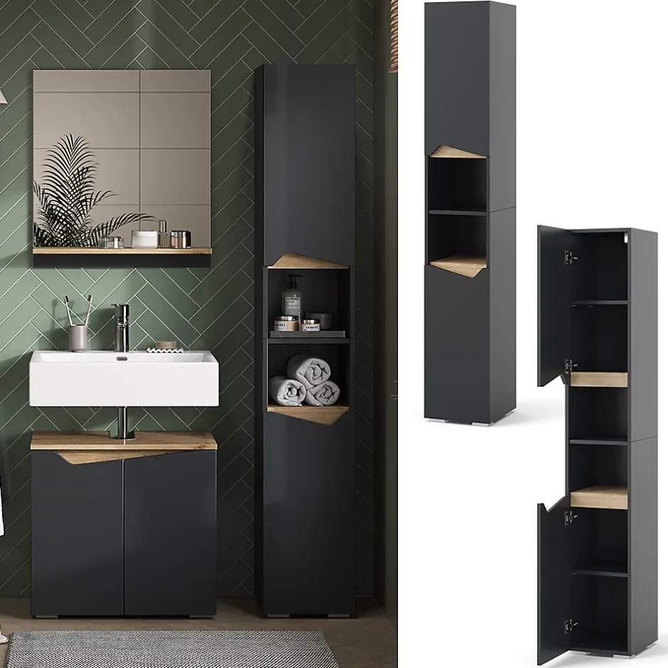Vicco Meuble salle de bain Anthracite 30x180cm avec portes, et compartiments ouverts* Colonne De Salle De Bains