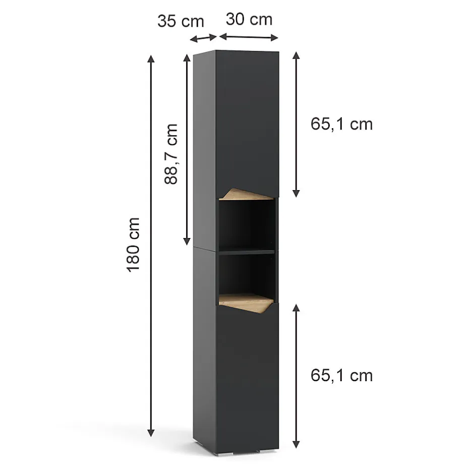 Vicco Meuble salle de bain Anthracite 30x180cm avec portes, et compartiments ouverts* Colonne De Salle De Bains