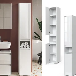 Vicco Meuble salle de bain Blanc 30.2x191.5cm avec portes et compartiment ouvert