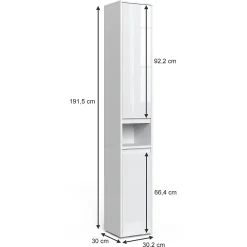 Vicco Meuble salle de bain Blanc 30.2x191.5cm avec portes et compartiment ouvert