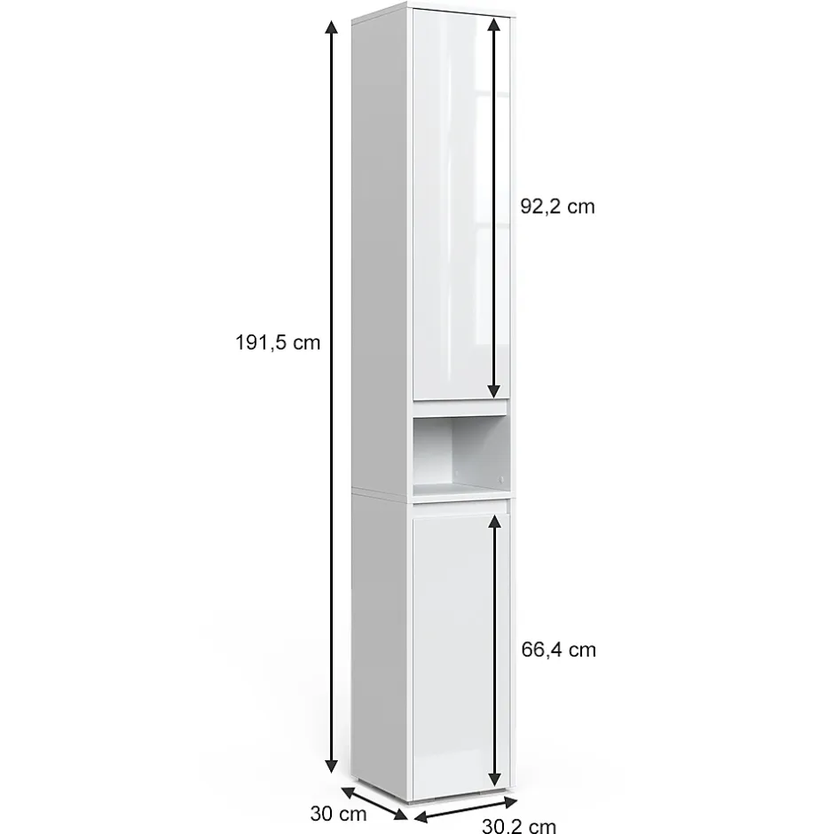 Vicco Meuble salle de bain Blanc 30.2x191.5cm avec portes et compartiment ouvert