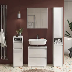 Vicco Meuble salle de bain Blanc 30.2x191.5cm avec portes et compartiment ouvert
