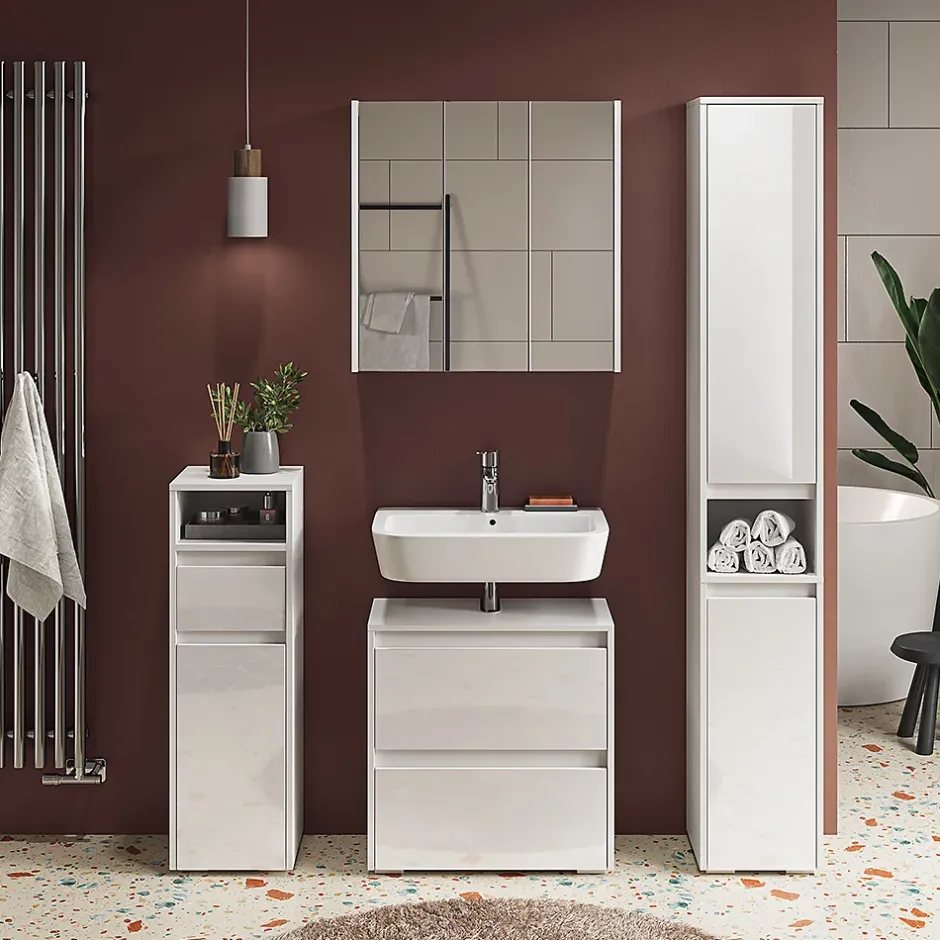 Vicco Meuble salle de bain Blanc 30.2x191.5cm avec portes et compartiment ouvert