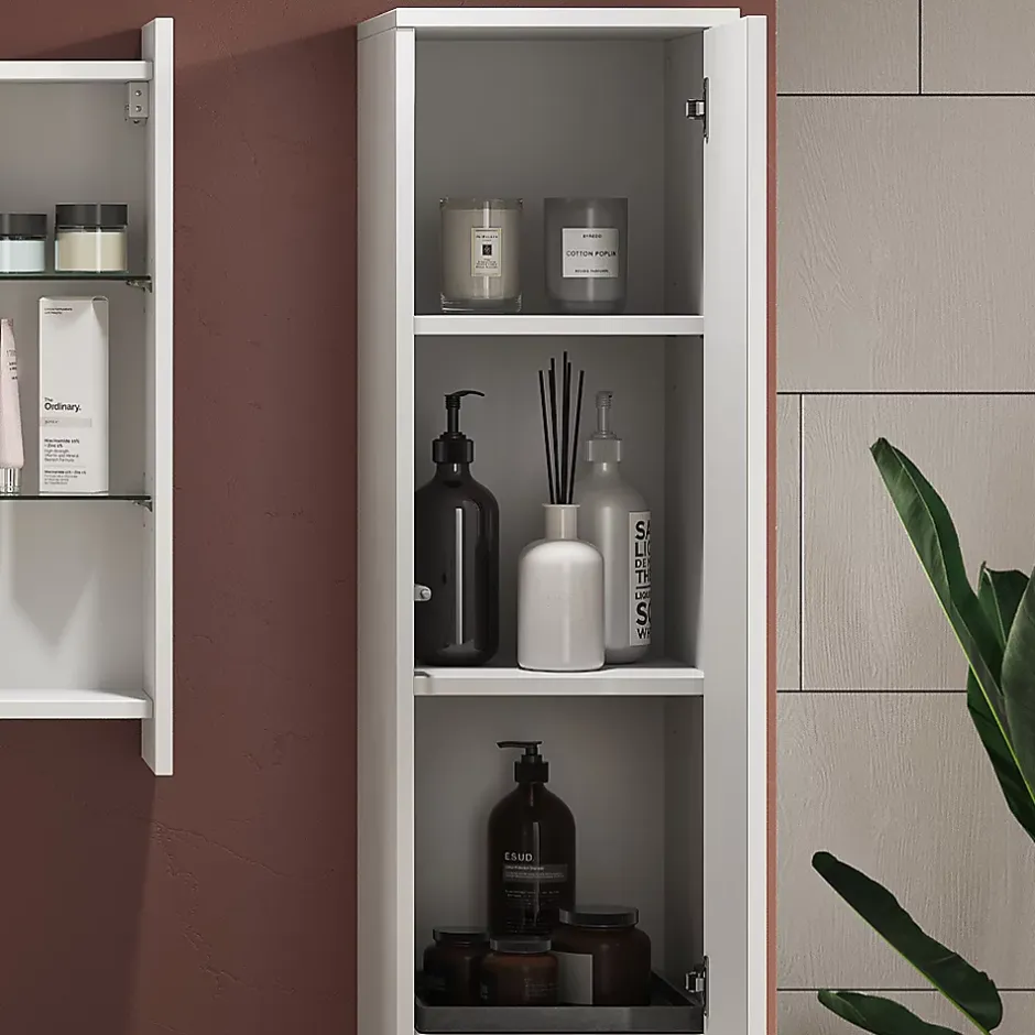 Vicco Meuble salle de bain Blanc 30.2x191.5cm avec portes et compartiment ouvert