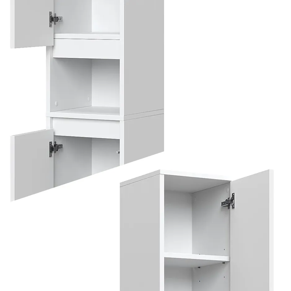 Vicco Meuble salle de bain Blanc 30.2x191.5cm avec portes et compartiment ouvert