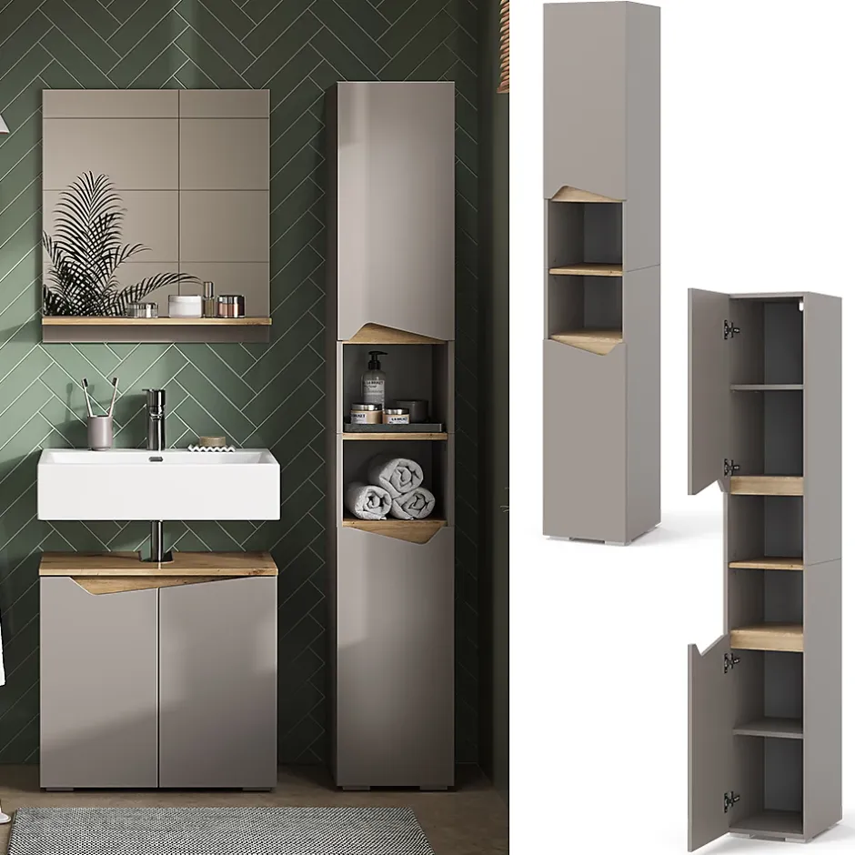 Vicco Meuble salle de bain Grège 30x180cm avec portes, et compartiments ouverts