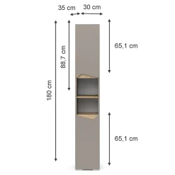 Vicco Meuble salle de bain Grège 30x180cm avec portes, et compartiments ouverts