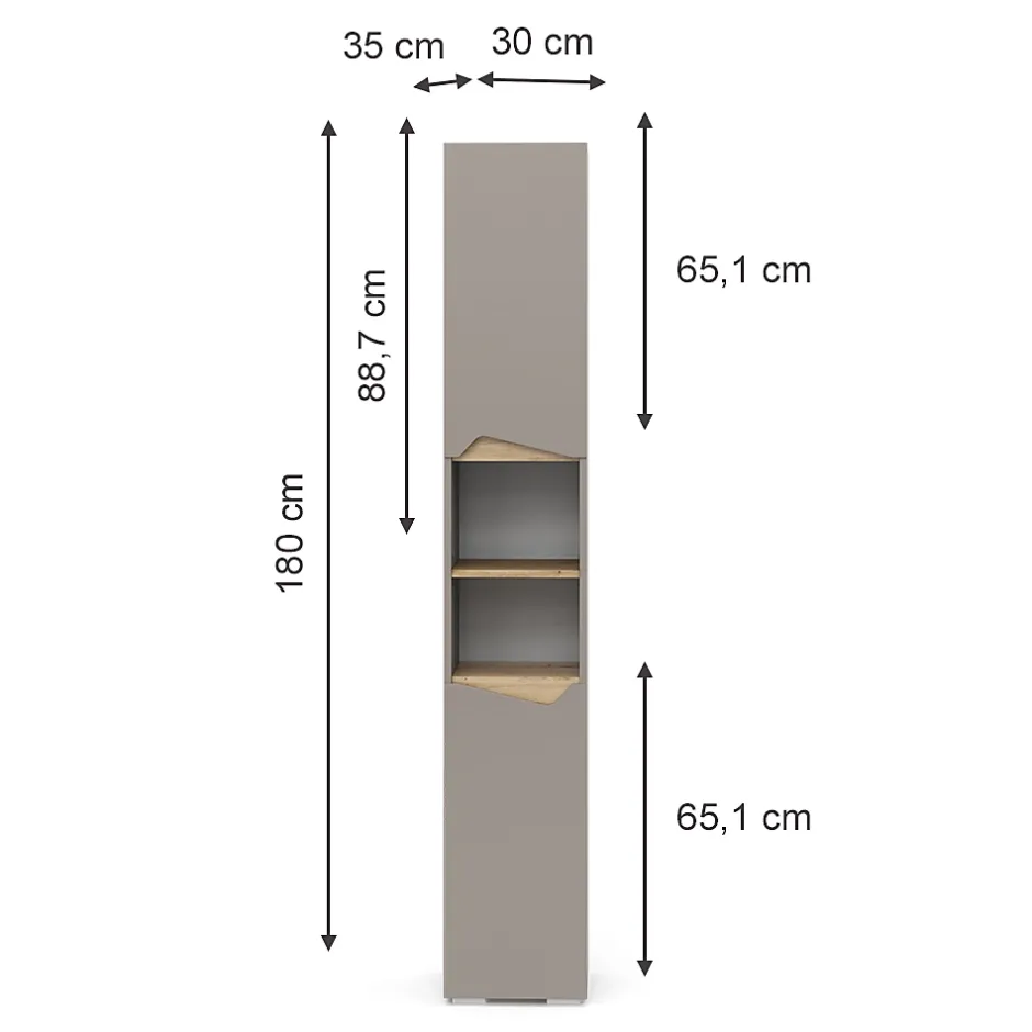 Vicco Meuble salle de bain Grège 30x180cm avec portes, et compartiments ouverts