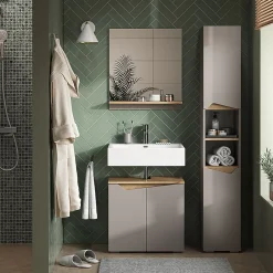 Vicco Meuble salle de bain Grège 30x180cm avec portes, et compartiments ouverts