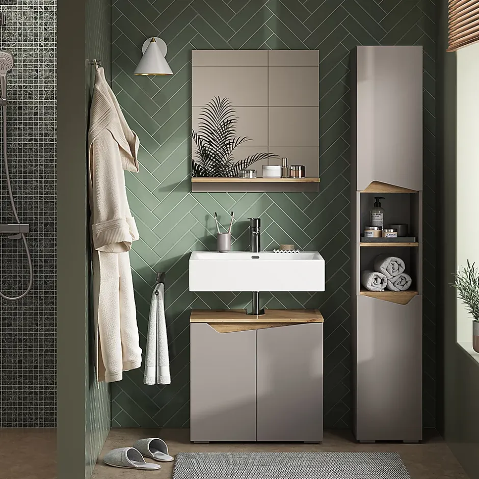 Vicco Meuble salle de bain Grège 30x180cm avec portes, et compartiments ouverts