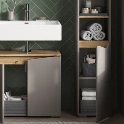 Vicco Meuble salle de bain Grège 30x180cm avec portes, et compartiments ouverts