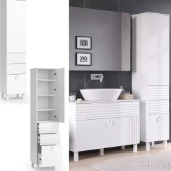 Vicco Meuble salle de bain Blanc 40.2x192.4cm avec porte et tiroirs