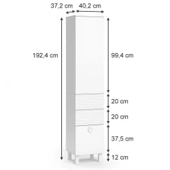 Vicco Meuble salle de bain Blanc 40.2x192.4cm avec porte et tiroirs