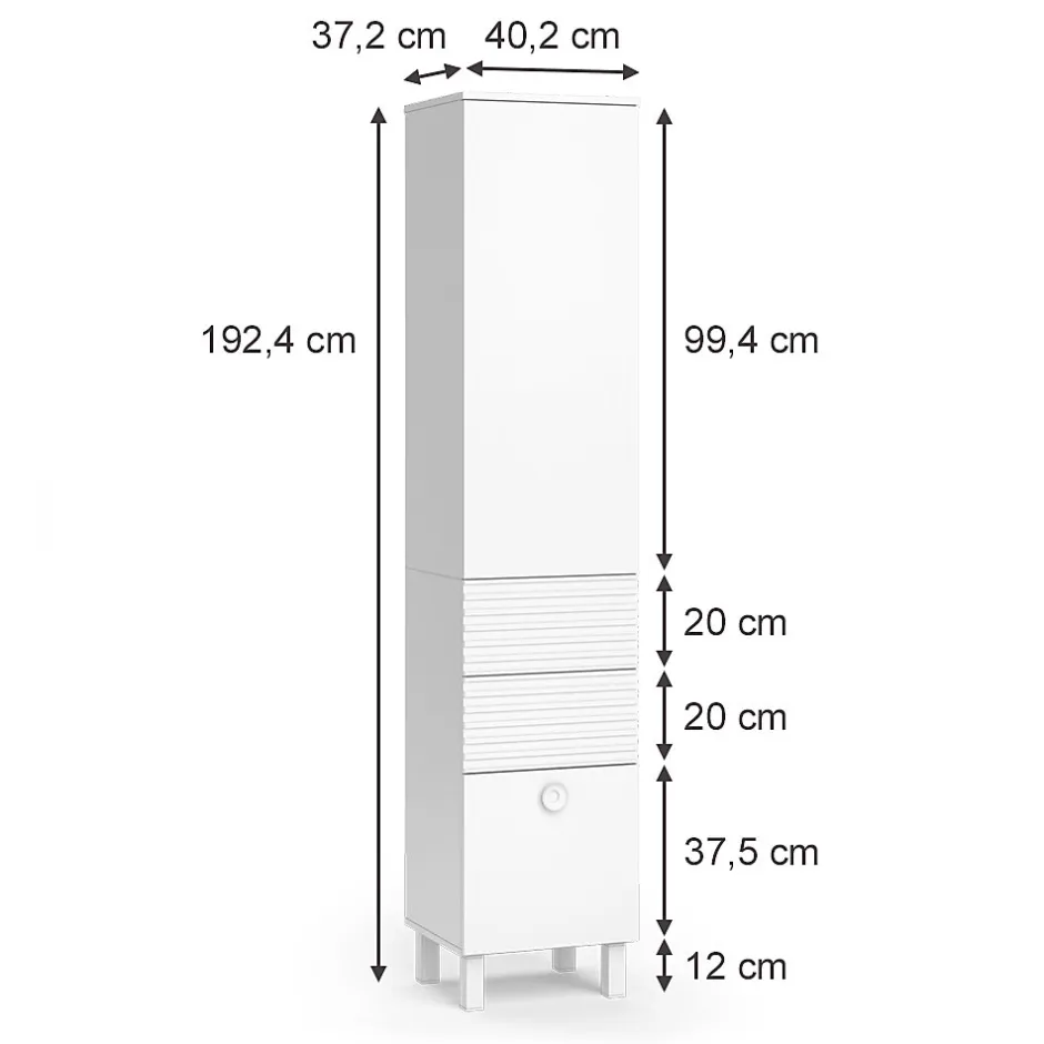 Vicco Meuble salle de bain Blanc 40.2x192.4cm avec porte et tiroirs