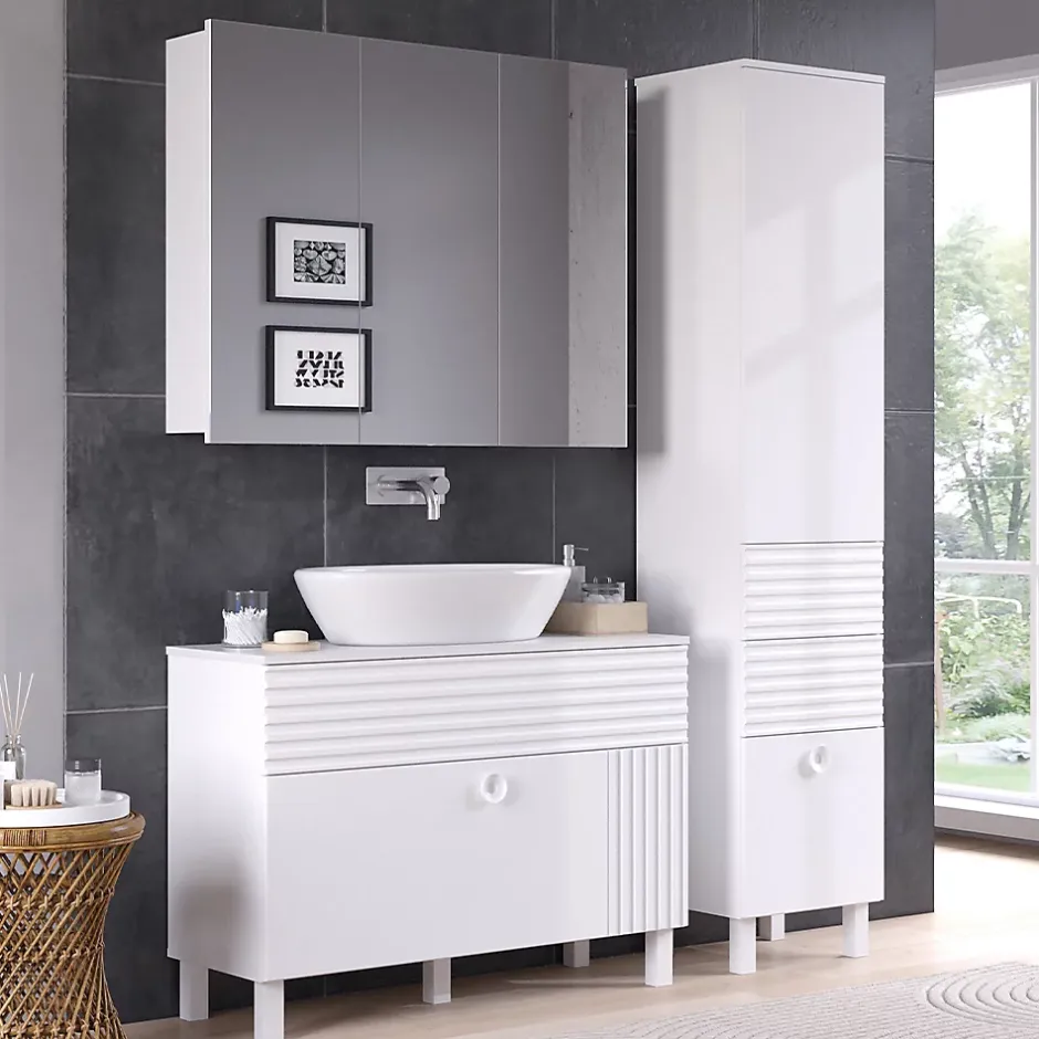 Vicco Meuble salle de bain Blanc 40.2x192.4cm avec porte et tiroirs