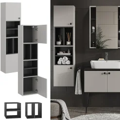 Vicco Meuble salle de bain Gris 37.5x150cm avec porte et compartiments ouverts* Colonne De Salle De Bains