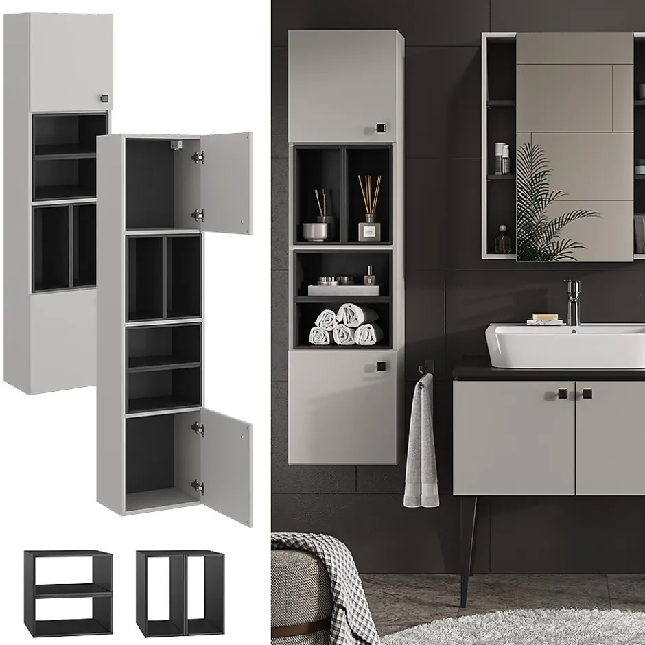 Vicco Meuble salle de bain Gris 37.5x150cm avec porte et compartiments ouverts* Colonne De Salle De Bains