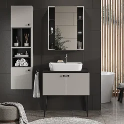 Vicco Meuble salle de bain Gris 37.5x150cm avec porte et compartiments ouverts* Colonne De Salle De Bains