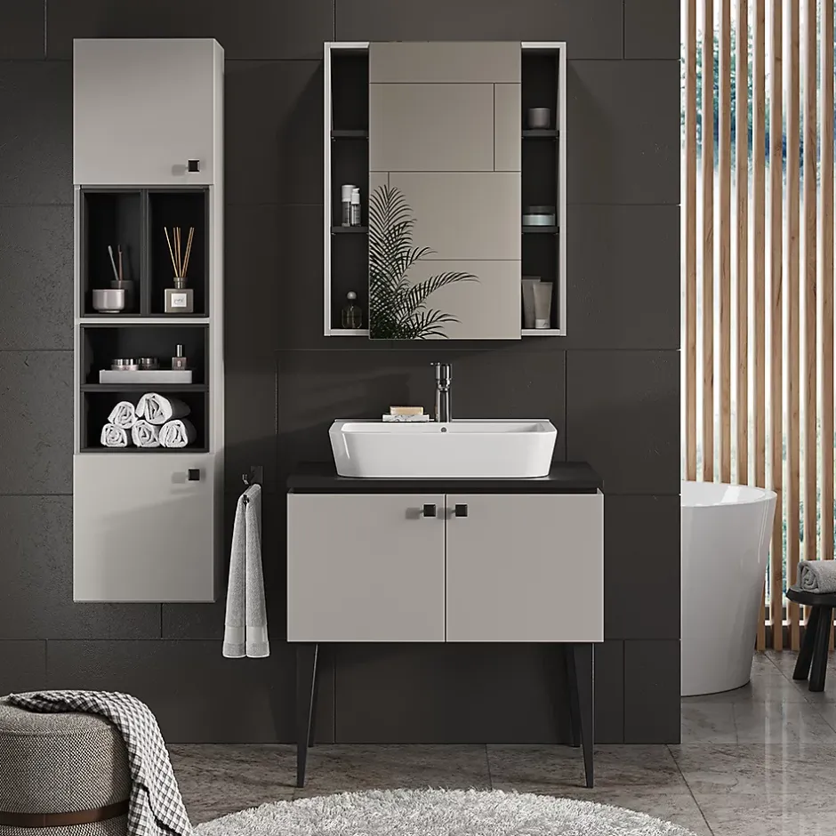 Vicco Meuble salle de bain Gris 37.5x150cm avec porte et compartiments ouverts* Colonne De Salle De Bains