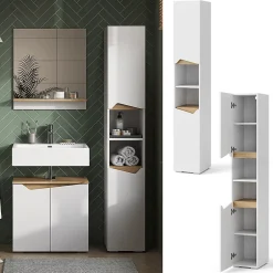 Vicco Meuble salle de bain Blanc 30x180cm avec portes, et compartiments ouverts* Colonne De Salle De Bains