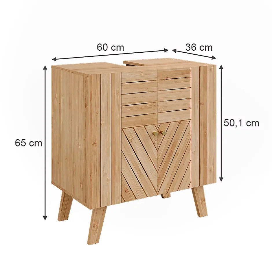Vicco Meuble sous lavabo Bambou 60x65cm avec 2 portes* Meuble Vasque