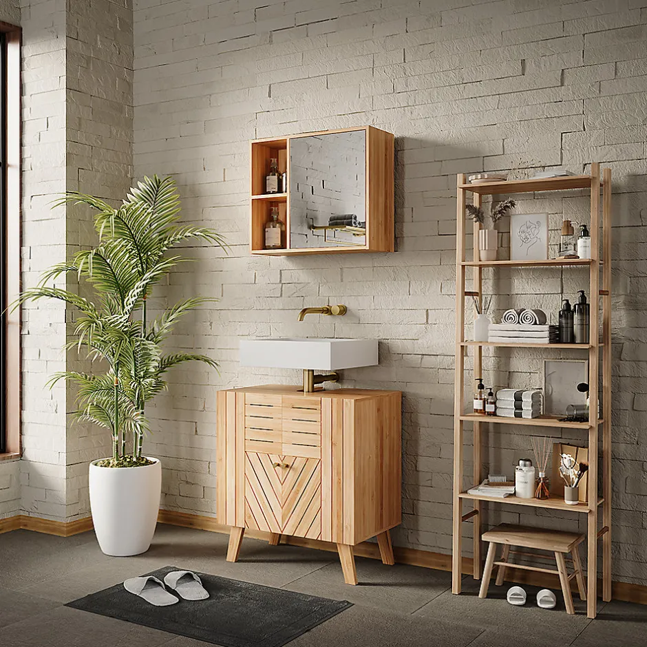 Vicco Meuble sous lavabo Bambou 60x65cm avec 2 portes* Meuble Vasque