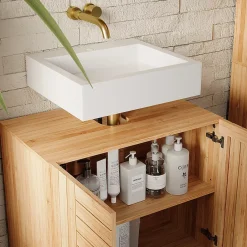 Vicco Meuble sous lavabo Bambou 60x65cm avec 2 portes* Meuble Vasque