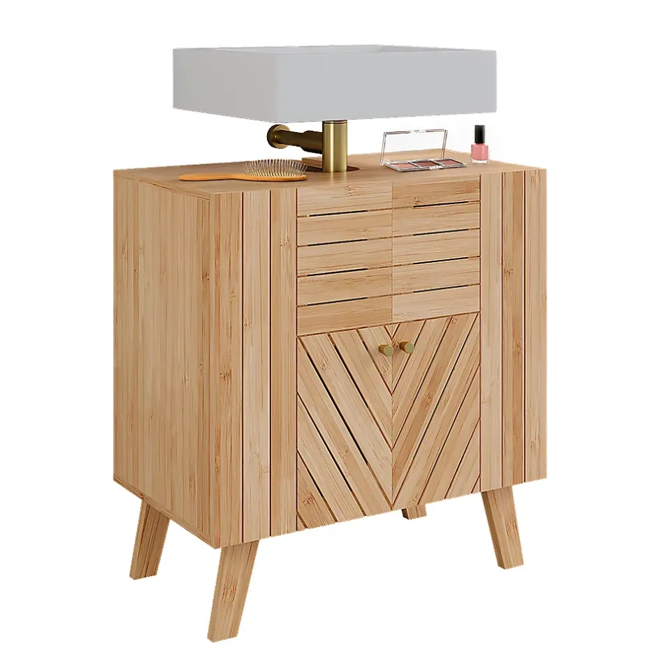 Vicco Meuble sous lavabo Bambou 60x65cm avec 2 portes* Meuble Vasque
