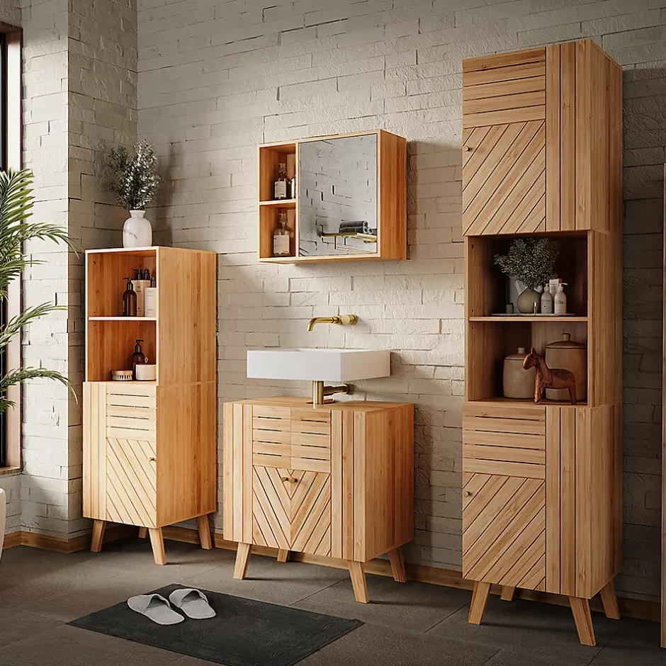 Vicco Meuble sous lavabo Bambou 60x65cm avec 2 portes* Meuble Vasque