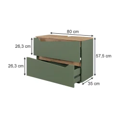 Vicco Meuble sous vasque simple Vert/Artisan 80x57.5cm avec 2 tiroirs* Meuble Vasque