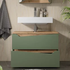 Vicco Meuble sous vasque simple Vert/Artisan 80x57.5cm avec 2 tiroirs* Meuble Vasque