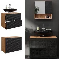 Vicco Meuble sous vasque simple Anthracite à pois 41cm avec 2 tiroirs