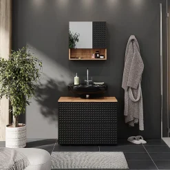 Vicco Meuble sous vasque simple Anthracite à pois 41cm avec 2 tiroirs