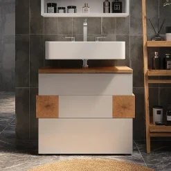 Vicco Meuble sous vasque simple Blanc 70x64.5cm avec 2 tiroirs