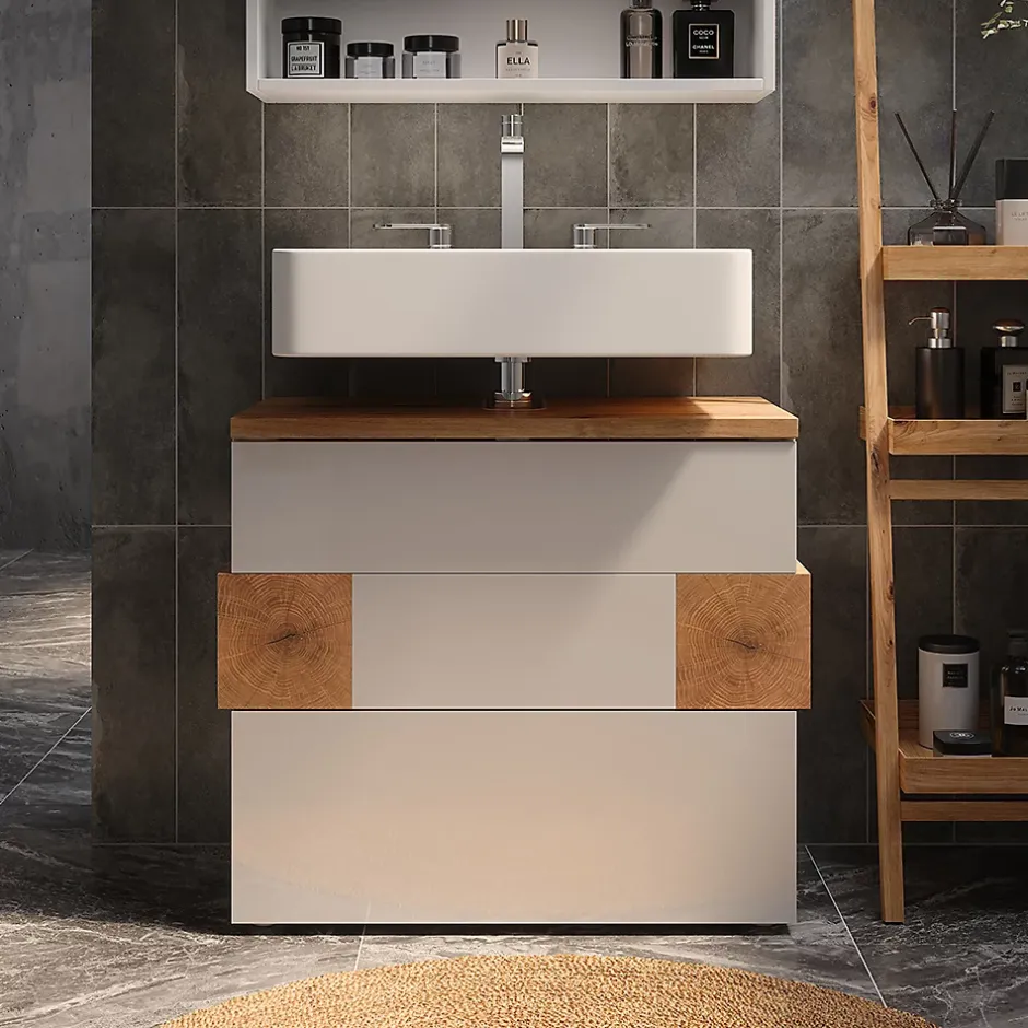Vicco Meuble sous vasque simple Blanc 70x64.5cm avec 2 tiroirs
