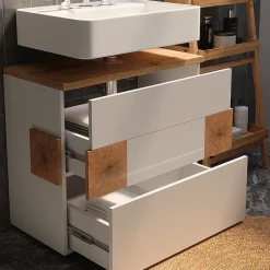 Vicco Meuble sous vasque simple Blanc 70x64.5cm avec 2 tiroirs
